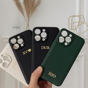 Personalized Vegan Leather iPhone Case, Monogram Initial Engraving