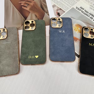 Initials/Name Personalised Suede Case for iPhone 16 15 14 13 12 11 Pro Max ,Engraved Cover, Custom Phone case Mobile Case,Gift for him