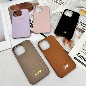 Personalized Leather Case for iPhone 16 Pro Max iPhone 15 iPhone 14 Pro,Custom iPhone case with Initials Name Monogram,Birthday gift for her