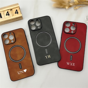 Personalized Vegan Leather iPhone Case, Custom Monogram Engraved