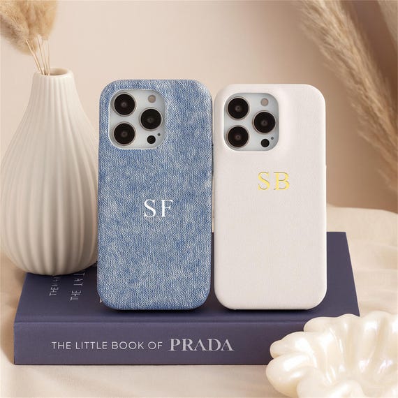 Coque iPhone en denim personnalisée : coque en cuir végétalien initiale personnalisée - Etsy France