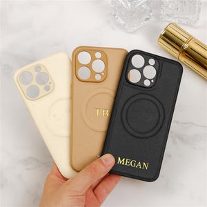 Monogram Vegan Leather iPhone Case, Personalized Initials Engraved