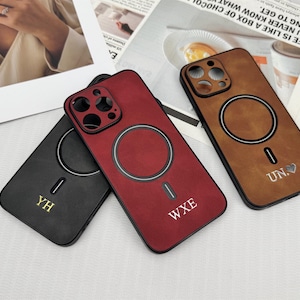Personalized Leather iPhone 16 Pro Max Case,iPhone 15 Pro Case,Custom Initial iPhone Case,Monogram Engraved,Leather iPhone Case,Gift ForHer