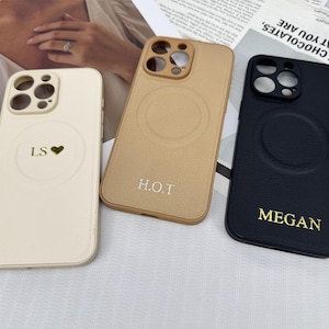 Monogram Engraved Vegan Leather Phone case,Personalized Leather Case for iPhone 16 Pro, iPhone 15 Phone case Initials Engraving, Gift idea