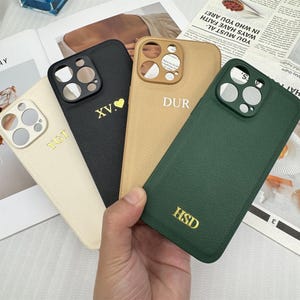 Personalized Leather Case for iPhone 16 Pro Max, iPhone 15 14 13 12 Phone case Initials Engraving,Monogram Engraved Vegan Leather Phone case