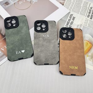 Personalized Suede iPhone16 Case for iPhone16 15 14 13 Pro Max Initials Engraving Monogram Leather Phone case,Custom Case,Gift idea for her