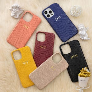 Personalized Snakeskin Vegan Leather iPhone Case, Monogram Engraved