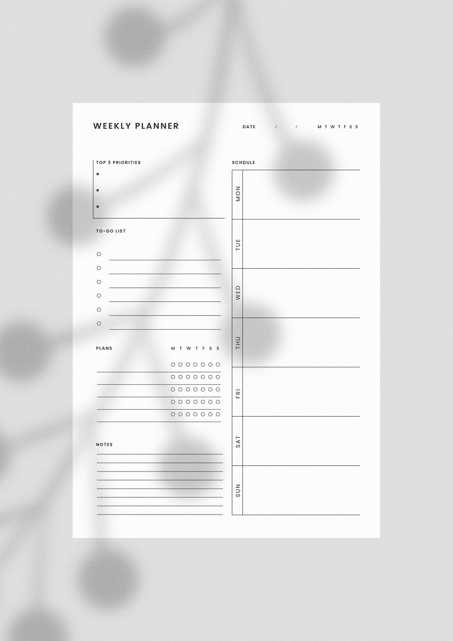 Minimalist Weekly Planner Printable: Undated A4 A5 Letter Sizes (PDF ...