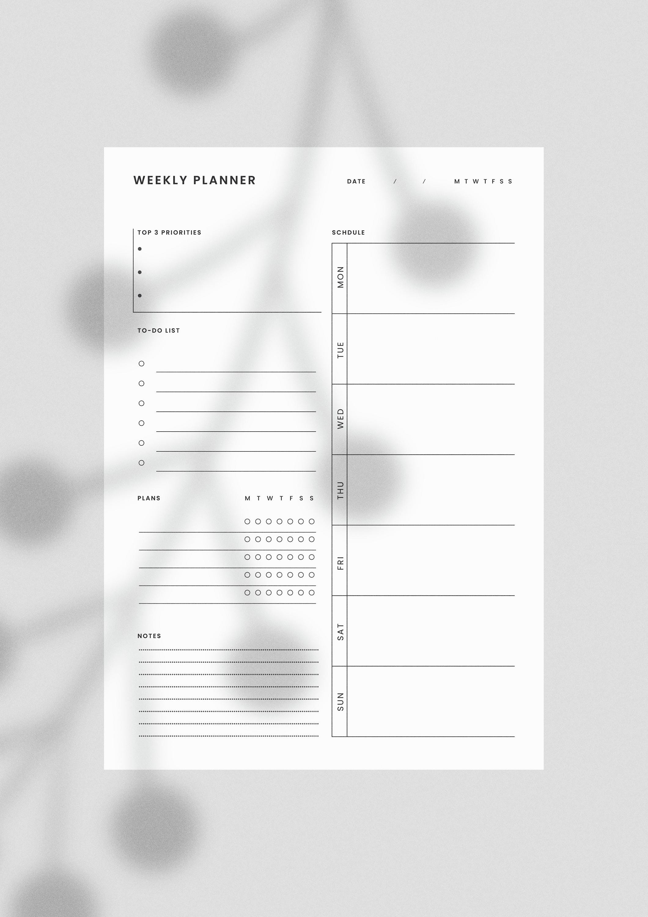 Minimalist Weekly Planner Printable: Undated A4 A5 Letter Sizes (PDF ...