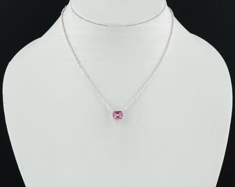 Collier saphir rose | Pendentif taille princesse en argent sterling | Cadeau élégant bijoux en pierres précieuses