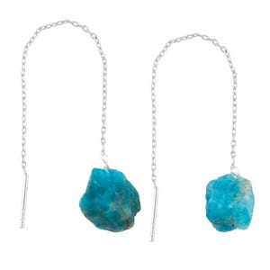 Rohe blaue Apatit Ohrringe | Kristall Durchzieher Anhänger | Heilstein Schmuck | Minimal Silber Tropfen Ohrringe | Boho Geschenk für sie