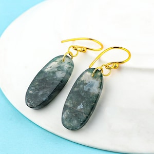 Green Moss Agate Earrings – Natural Gemstone Dangle Earrings – Green Stone Drop Jewelry – Crystal Gift for Her – Handmade Jewelry For Women