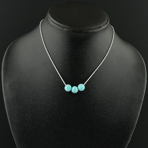 Turquoise Necklace – 3 Natural Turquoise Beads on Silver Chain, Healing Crystal Jewelry, Boho Minimalist Gift for Women, Natural Beads