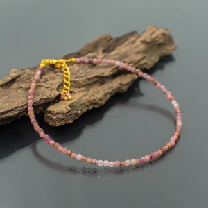 Pink Tourmaline Bracelet | Dainty Gemstone Jewelry | Gold Adjustable Chain Gift for Her