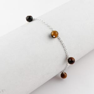 Tiger Eye Anklet Silver Chain | Natural Gemstone Bead Anklet | Dainty Healing Crystal Jewelry | Boho Ankle Bracelet for Women | Gift For Her