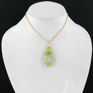 Peridot Chip Pendant Necklace, August Birthstone Jewelry, Gold Plated Chain, Natural Crystal Necklace | Handmade Gift for Her Gift For Love