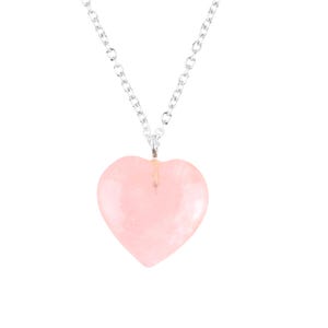 Rose Quartz Heart Pendant Necklace, Polished Gemstone, Silver Chain