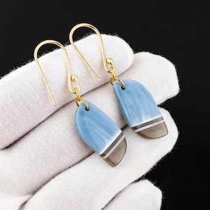 Natural Blue Opal Earrings | Handmade Stone Dangle Earrings | Real Opal Jewelry | Boho Gold Hook Earrings | Birthday Gift for Her, Sale