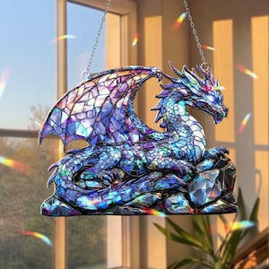 Purple Dragon HOLOGRAM Window Hanging – Fantasy Creature Suncatcher, Mystical Home Decor, Gothic Gift Idea, Fantasy Dragon Lovers Gift