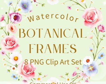 Watercolor Floral Frames Clipart | Botanical PNG Set