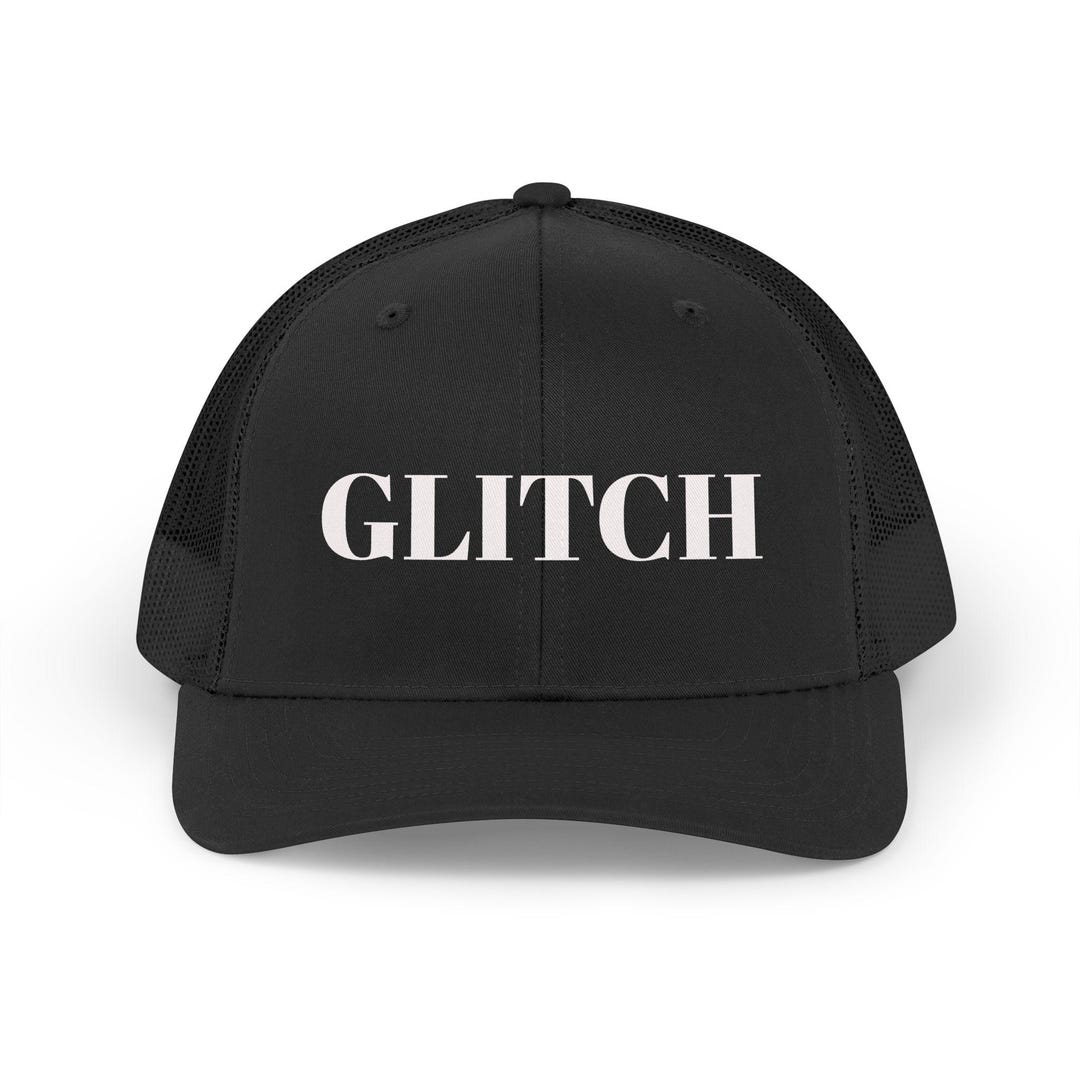 Glitch Text Trucker Hat | Retro Distressed Lettering, Black Mesh Cap - Etsy