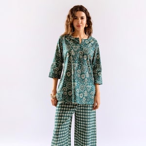 Co-Ord Set for Women | Summer Vacation Wear | Lightweight Loungewear | Artistic Lounge Set | Cotton Round neck Co-ord set | Cord&#39;s Sets
