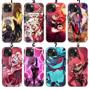 Puede incluir: Ocho fundas para teléfono con ilustraciones de personajes de Hazbin Hotel. Cada funda muestra un diseño de personaje diferente, con colores vibrantes y obras de arte detalladas. Diseñadas para varios modelos de teléfono.