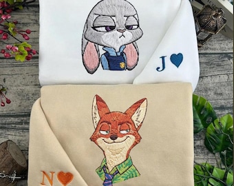 Sudadera bordada de Zootopia de Disneyland, sudadera a juego de Nick y Judy, camiseta bordada de Nick y Judy para viaje a Disney, regalo para fans de Zootopia