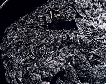 Pangolin Scratch Art: Endangered Animal Illustration, Unique Home Decor