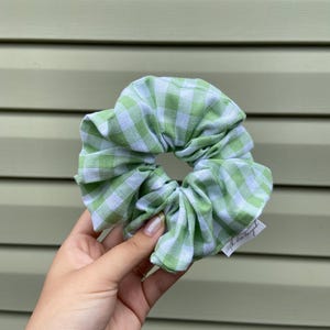 Green Gingham Oversized Scrunchie: Handmade Farmhouse Hair Accessory