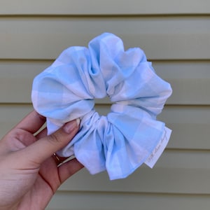 Blue Gingham Oversized Scrunchie: Handmade Hair Accessory