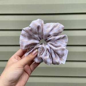 Beige Gingham Oversized Scrunchie: Handmade Farmhouse Hair Accessory