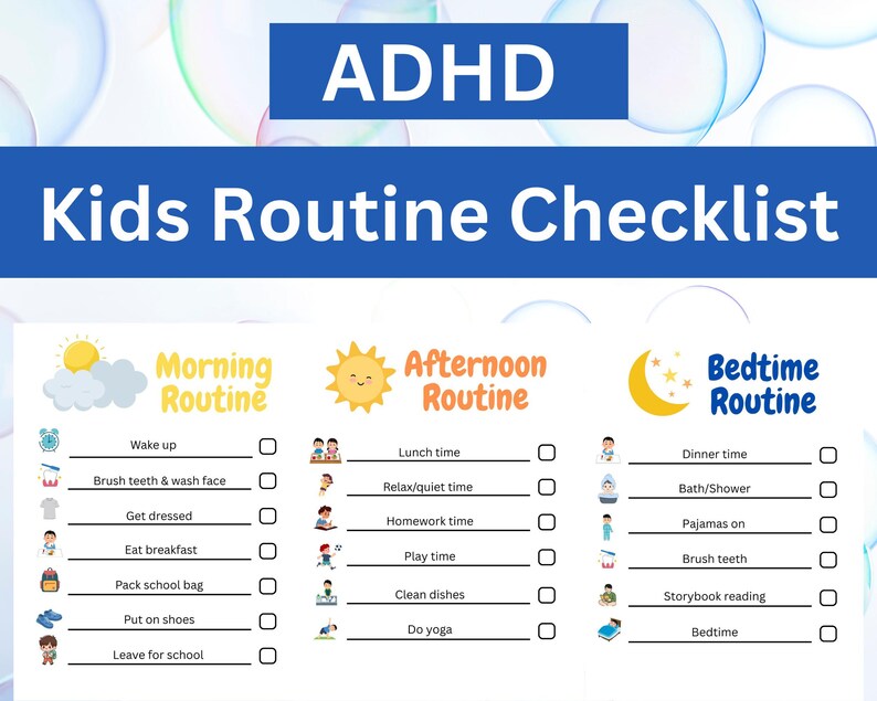 Adhd Kid Routine ADHD Kids Routine Chart Checklist Printable, Morning & Bedtime Visual ...