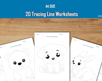Bundel met 20 werkbladen voor lijntracering voor kleuters | Afdrukbare lijntraceerpagina | Drukteboek voor thuisonderwijs | Pre-handschrift