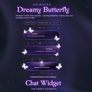 Verträumtes Schmetterlings-Twitch-Chat-Widget | OBS- & StreamElements-Chat-Overlay | Niedliches Fantasy-Stream-Widget | Anpassbares Twitch-Streamer-Overlay
