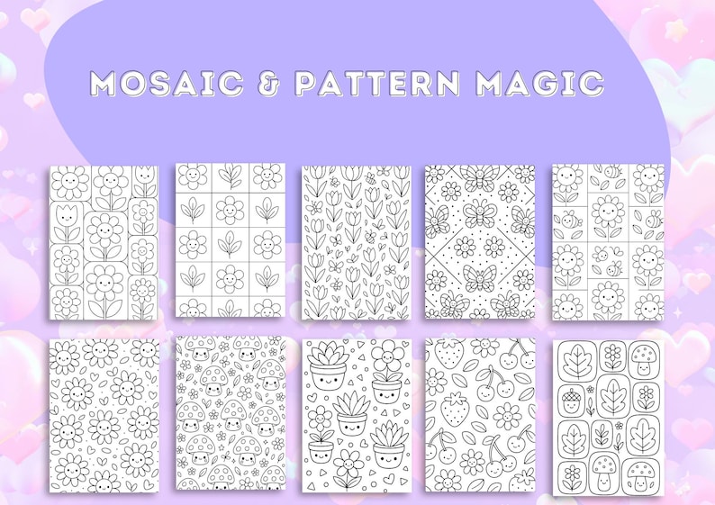 Kawaii Mosaic & Pattern Magic Coloring Book | 50 Cute Pattern Pages ...