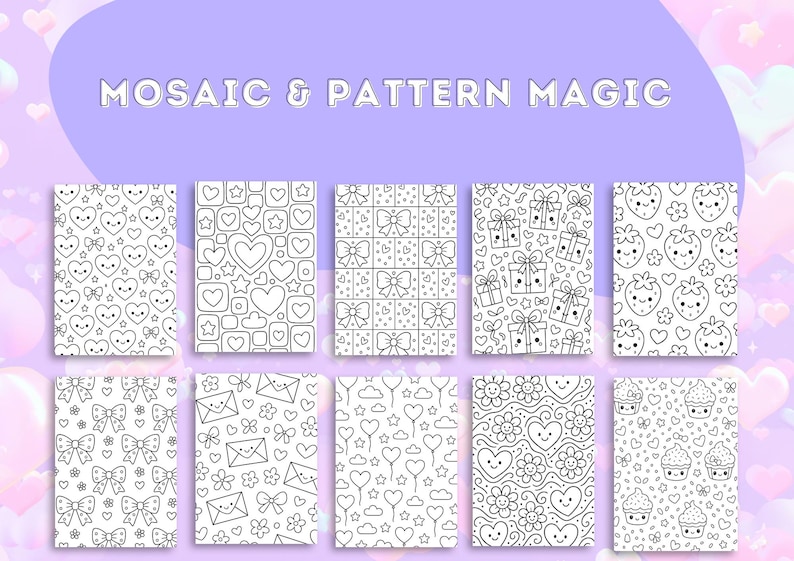 Kawaii Mosaic & Pattern Magic Coloring Book | 50 Cute Pattern Pages ...