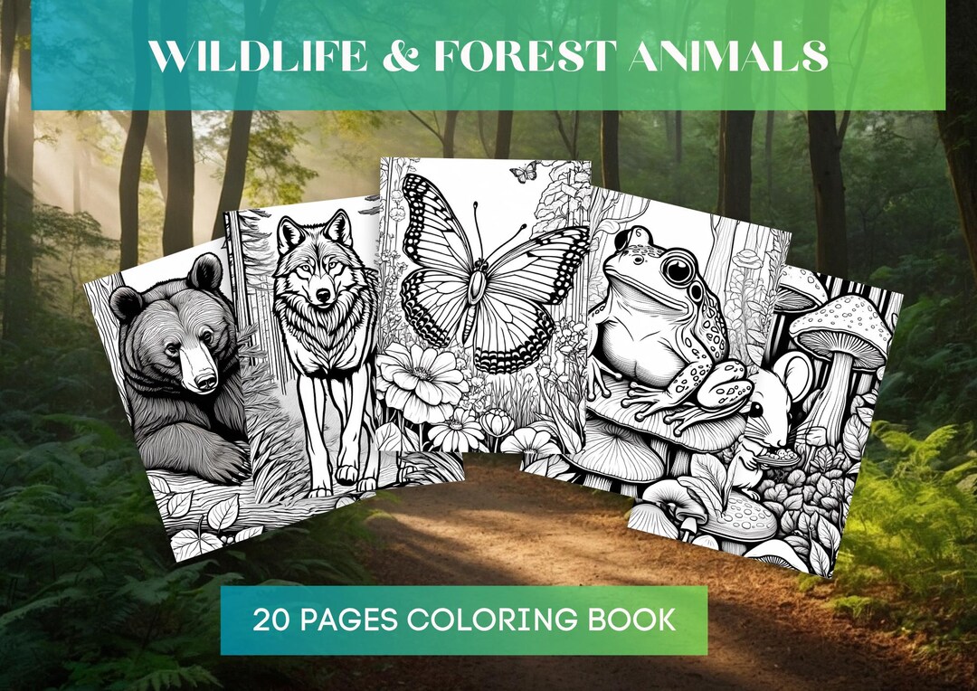 Wildlife & Forest Animals Coloring Book | 20 Realistic Nature Pages for ...