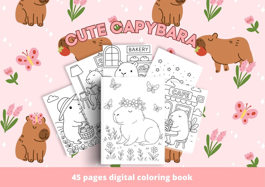 Cute Kawaii Capybara Coloring Book for Adults, Kids & Teens – 45 Cozy ...