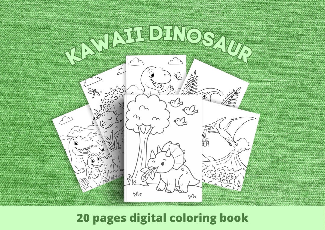 Kawaii Dinosaur Coloring Book for Kids |20 Cute Dino Pages | Cartoon ...