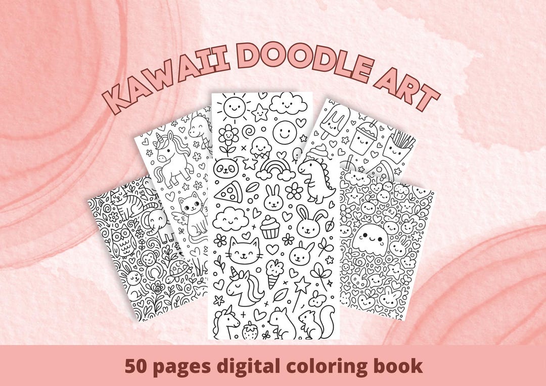 Cute Doodle Art Coloring Book for Kids | 50 Fun Cartoon Doodle Pages ...
