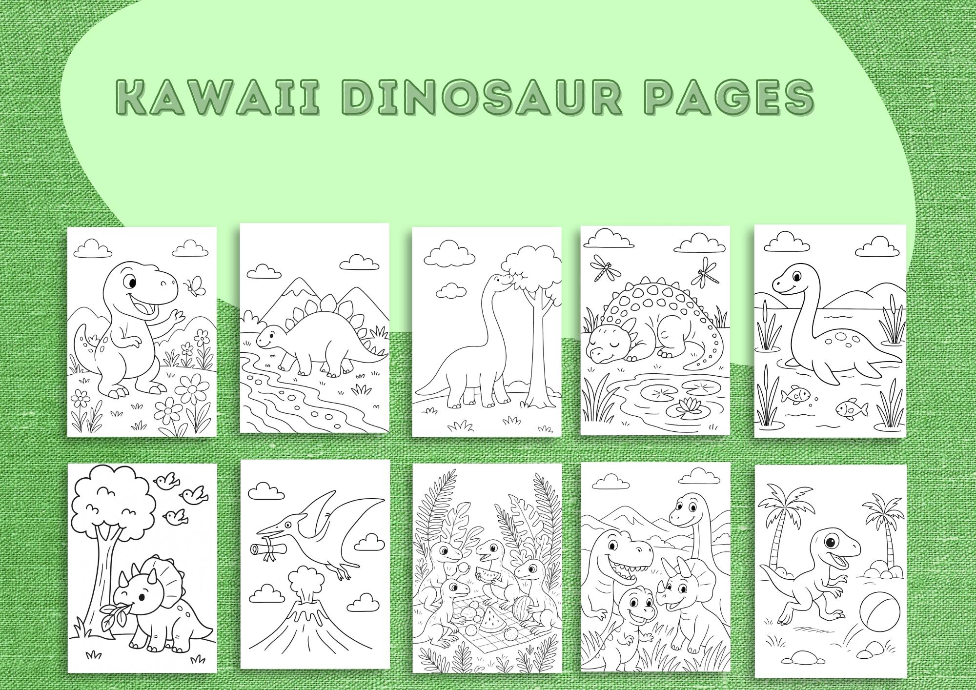 Kawaii Dinosaur Coloring Book for Kids |20 Cute Dino Pages | Cartoon ...