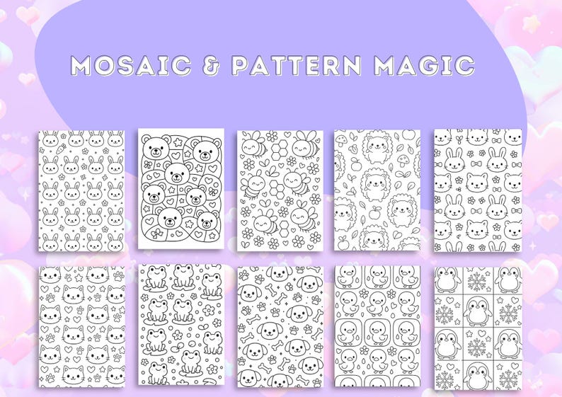 Kawaii Mosaic & Pattern Magic Coloring Book | 50 Cute Pattern Pages ...