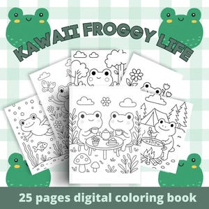 Froggy Life Coloring Book for Kids | 25 Cute Kawaii Frog Coloring Pages | Fun Nature, Pond & Mushroom Scenes | Printable Coloring Book