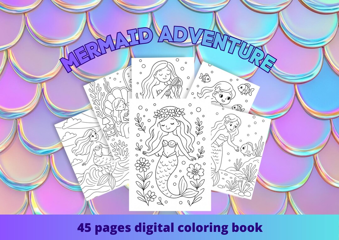 Mermaid Adventure Coloring Book for Kids | 45 Cute Underwater Mermaid ...