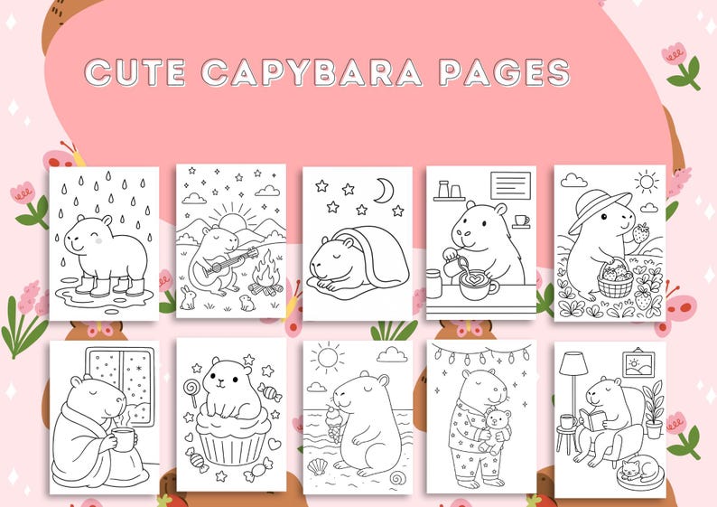 Cute Kawaii Capybara Coloring Book for Adults, Kids & Teens – 20 Cozy ...