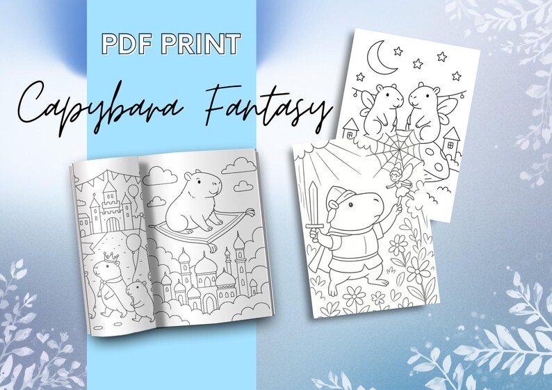 Cute Capybara Fantasy Coloring Book for Adults & Kids | 25 Fairy Tale ...