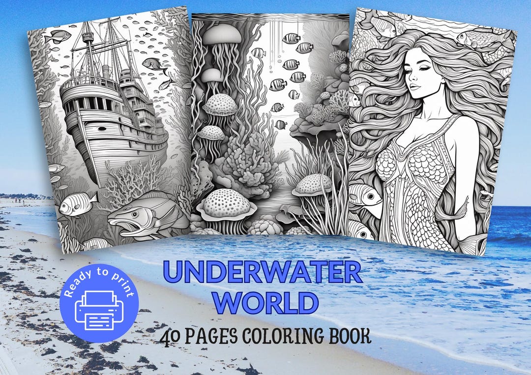Realistic Underwater Coloring Book for Adults | 40 Detailed Ocean ...