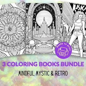 3 in 1 Mystic & Retro Coloring Book Bundle for Adults | Abstract Patterns, Crystals and 80s 90s Nostalgia Art | 165 Printable PDF Pages