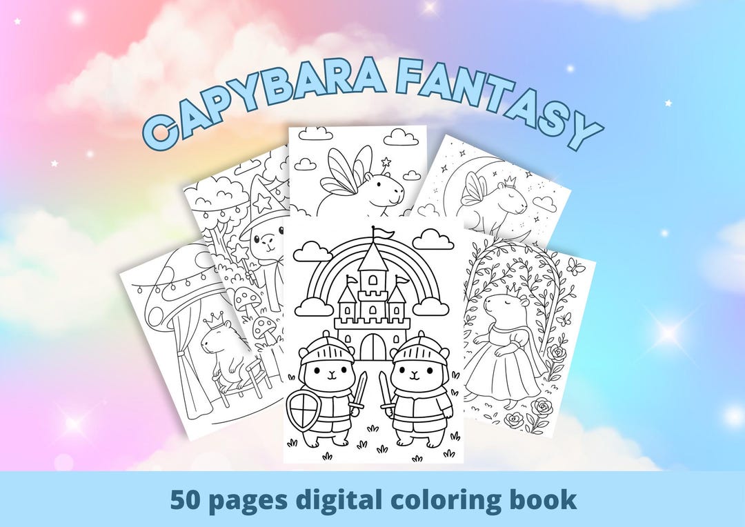 Cute Capybara Fantasy Coloring Book for Adults & Kids | 50 Fairy Tale ...